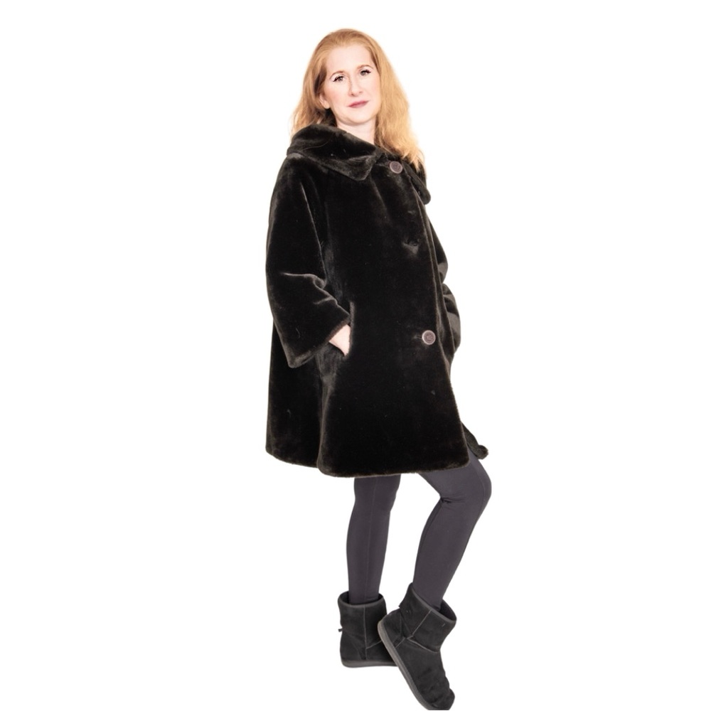 Vintage 1960’s Borglaska Faux Fur Black Jacket Coat Women’s Size Small